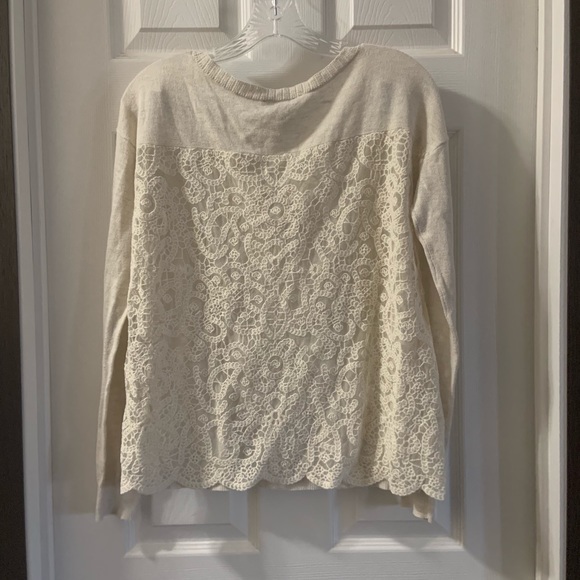 AEO Cream Scoop Neck Lace Back Sweater S - Picture 7 of 8